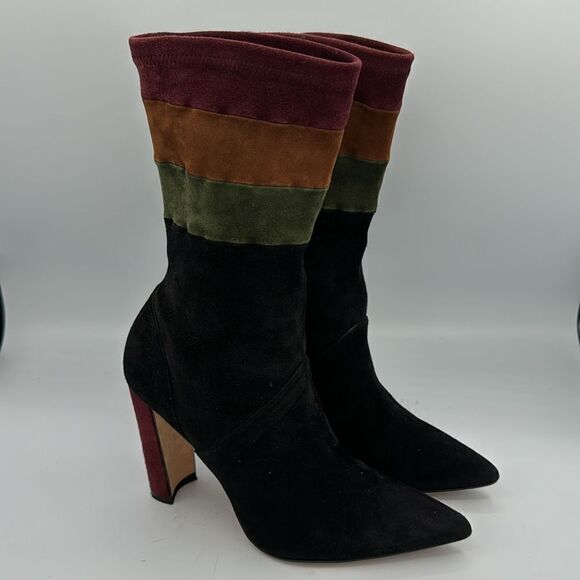 Manolo Blahnik Statlow Striped Stretch-Suede Bootie Size 37/ US 7 - Picture 5 of 12